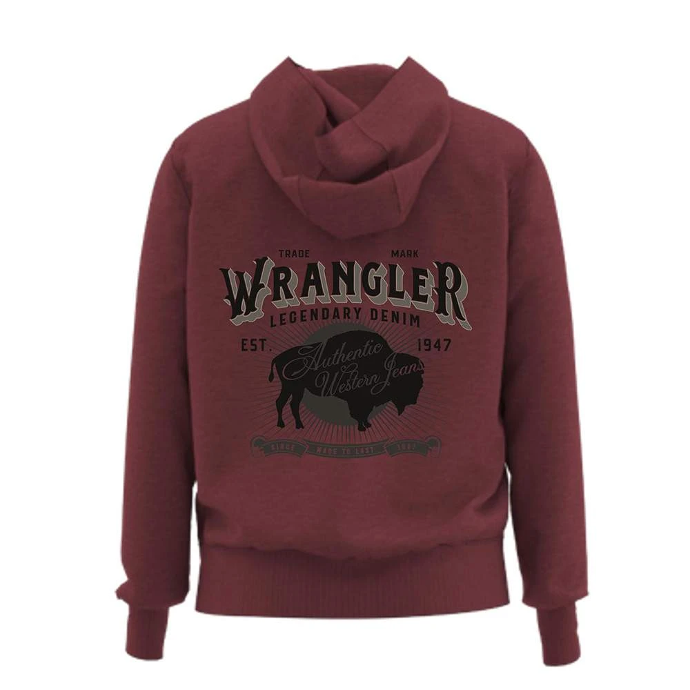Wrangler Men's Burgundy Buffalo Graphic Hoodie 2 Wrangler Men's Burgundy Buffalo Graphic Hoodie - Image 2