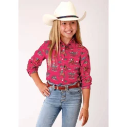 Girl's Roper Red Western Pearl Snap Shirt