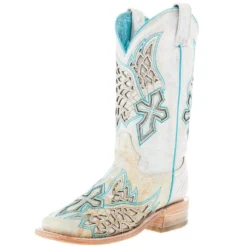Corral Women's White Inlay Turquoise Embroidery 12 In Top Square Toe Boot