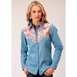 Roper Womens Paisley Yoke Denim Pearl Snap
