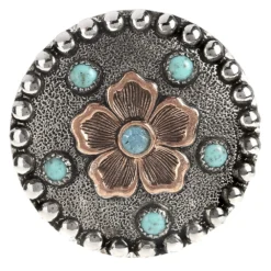 Augus Silversmiths Llc Copper Flower With Turquoise Stone And Crystal 1 1/2 Inch Concho