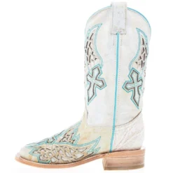 Corral Women's White Inlay Turquoise Embroidery 12 In Top Square Toe Boot -Nrs World A4334 03