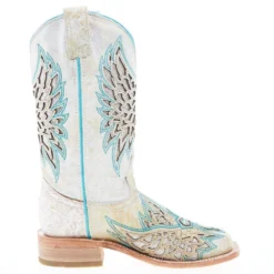 Corral Women's White Inlay Turquoise Embroidery 12 In Top Square Toe Boot -Nrs World A4334 05